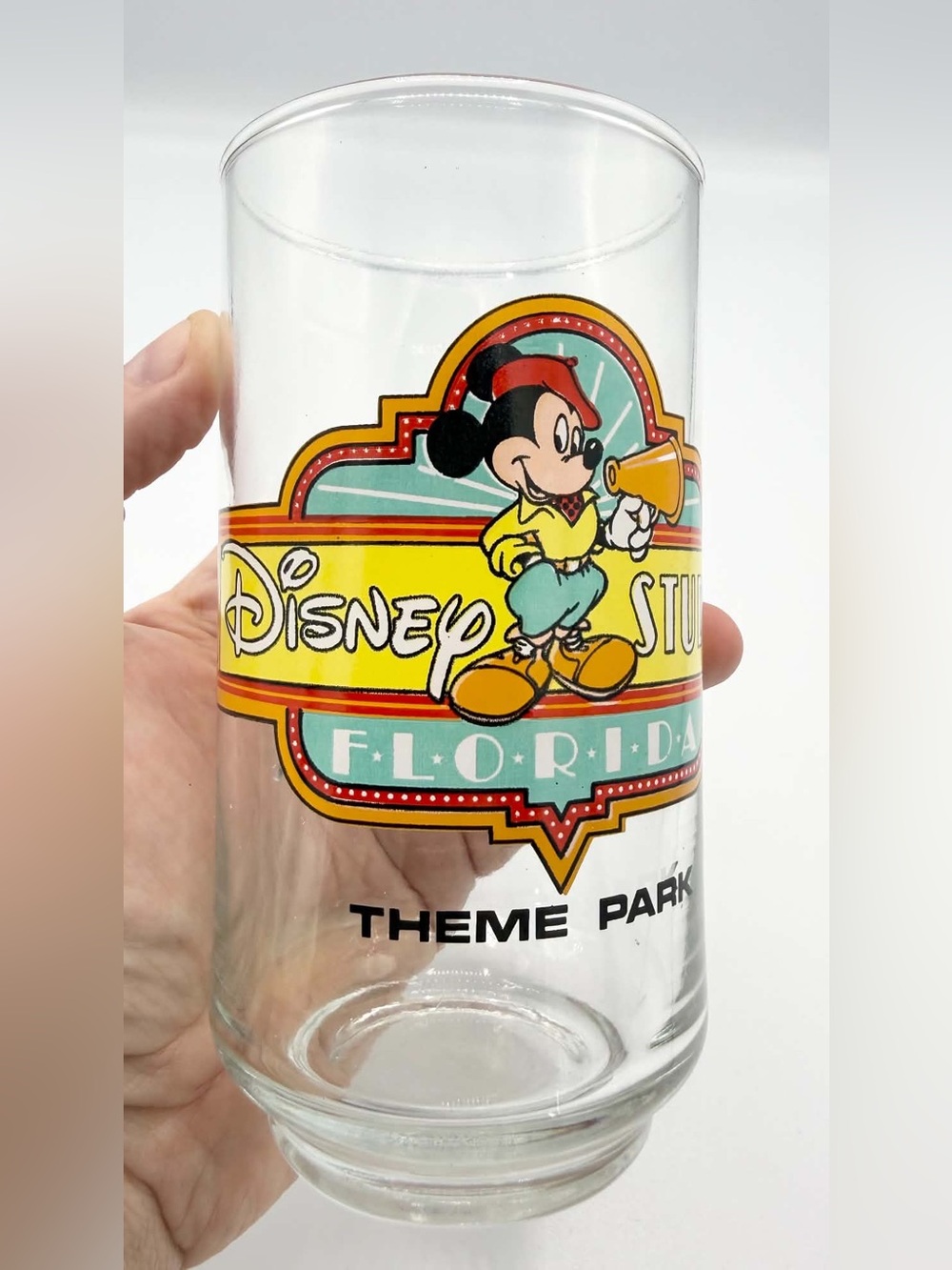 Vintage 1980s Disney Studios Florida Theme Park Mickey Mouse Glass Cup
